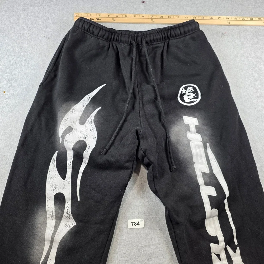 Hellstar Black Flame Graphic Sweatpants Joggers Mens Streetwear Black White - Picture 4 of 9